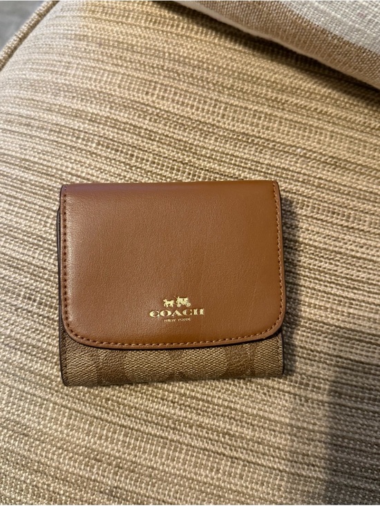 Coach Handbags - Coach Brown Leather and Canvas Compact Wallet